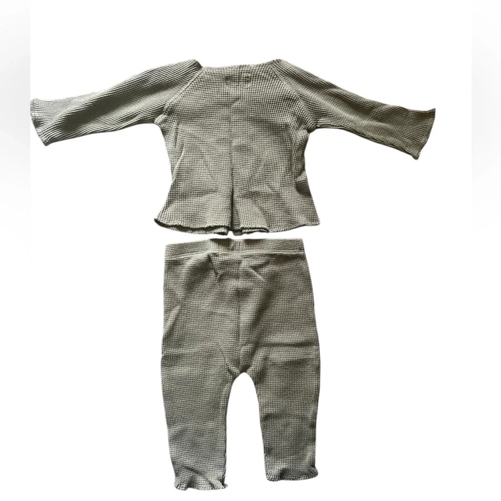 Mud Pie Olive Green Waffle Knit 2-Piece Outfit | 3-6M